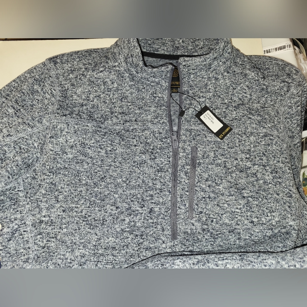 NWT Mens FX Fusion Blue Marled 1/4 Zip Fleece Sweatshirt sz L